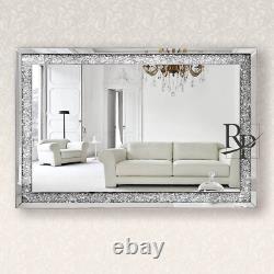 Miroir En Diamant Broyé 120x80cm Cristal Dressing Argent Sparkly Full Longueur Mur