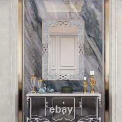 Miroir Mural En Diamant Broyé 100x70cm Grand Cristal Argent Sparkly Longueur Complète