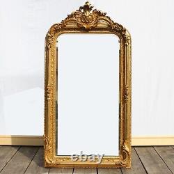 Miroir baroque / rococo français de grande taille à l'ancienne en or guilloché impressionnant