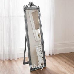 Miroir de sol Cheval en argent vieilli de style shabby chic de grande taille Leighton 170cm x 45cm