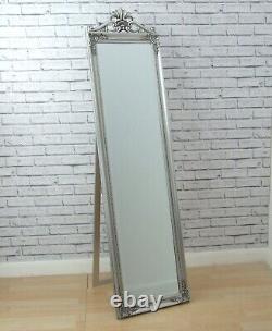 Miroir de sol Cheval en argent vieilli de style shabby chic de grande taille Leighton 170cm x 45cm