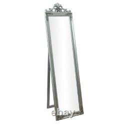 Miroir de sol Cheval en argent vieilli de style shabby chic de grande taille Leighton 170cm x 45cm