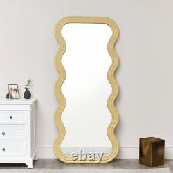 Miroir moutarde à vagues en longueur complète, accessoires de chambre moderne avec grande courbe