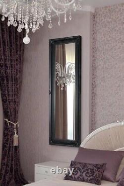 Miroir mural en bois noir antique de grande taille en pleine longueur 4ft6 x 1ft6 135 x 45cm