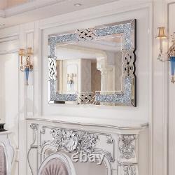 Miroir mural en diamant écrasé 100x70cm Grand miroir argenté en cristal étincelant en longueur complète