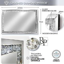 Miroir mural en diamant écrasé 100x70cm Grand miroir en cristal argenté étincelant pleine longueur