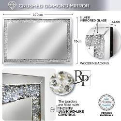 Miroir mural en diamant écrasé RP, grand miroir pleine longueur argenté de 100 x 70 cm