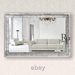 Miroir mural en diamant écrasé RP monté au mur 120 x 80cm Grand miroir pleine longueur argenté