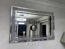 Miroir mural en diamant écrasé de luxe 120x80, grand miroir mural étincelant Glitz