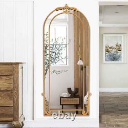 Miroir mural extra-large doré plein format, 180x80 cm, style ornementé, pour le salon.