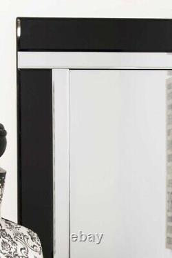 Miroir mural noir Aston de grande taille en verre biseauté pleine longueur de 144 x 115,5 cm.
