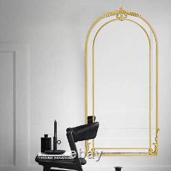 Miroir mural vintage de grande taille en or avec arche et miroir de plein pied incliné