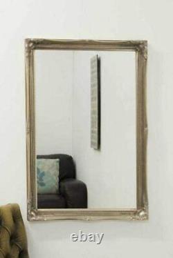 Miroir neuf large de style shabby chic balayé en verre argenté de 34 x 24 pouces plein format