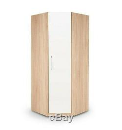 Moderne Chêne Blanc Effet Grand Angle Armoire 2 Suspendu Rail 2 Étagère