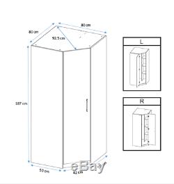 Moderne Chêne Blanc Effet Grand Angle Armoire 2 Suspendu Rail 2 Étagère