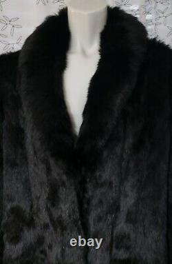 Niki Black Rabbit Fourrure Presque Pleine Longueur Doublée Manteau Femmes Taille L