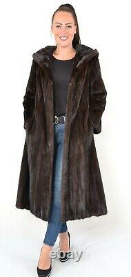 Nous3351 Moderne Véritable Saga Mink Fur Coat Full Length Hooted Taille L Nerzmantel