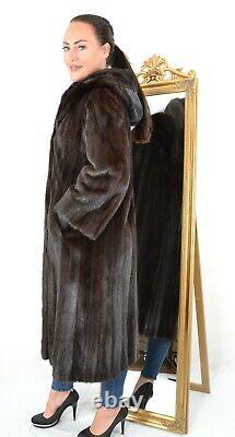 Nous3351 Moderne Véritable Saga Mink Fur Coat Full Length Hooted Taille L Nerzmantel