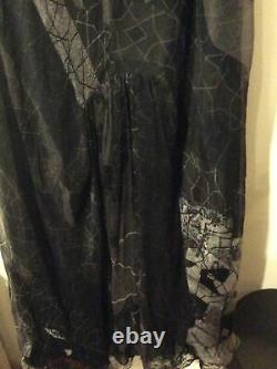 Nouveau Sauvegarder La Reine Long Noir Imprimé Maxi Robe Gown Rare Designer Inusuel Silk L