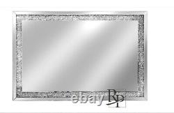 Nouveau miroir mural en diamant écrasé monté sur le mur 100 x 70 cm Grand miroir argenté plein format