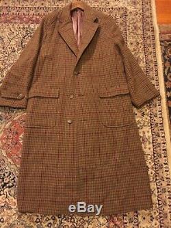 Polo Hommes Vintage Tweed Long Pardessus Taille Env. L
