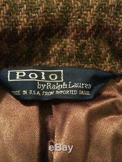 Polo Hommes Vintage Tweed Long Pardessus Taille Env. L