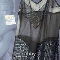 ROBE LONGUE EN MESH NOIR EN LUREX MÉTALLIQUE ARGENT VINTAGE DES ANNÉES 70-80