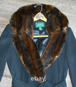 Ralph Lauren Black Full Length Wool Wrap Coat Avec Fur Collar Femme's Large