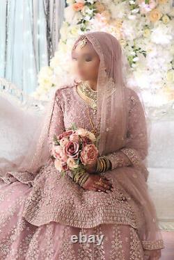 Robe De Mariée Rose Poussiéreuse Lehenga Pakistanais Nikkah Waleema Robe