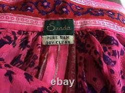 Robe Vintage En Soie Rose Kaftan Maxi
