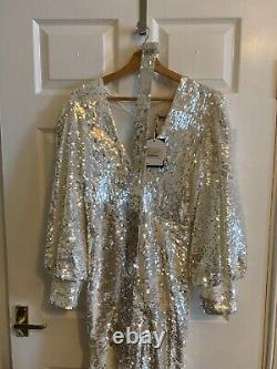 Robe de cocktail éblouissante blanche à sequins toute neuve avec étiquettes, taille 42L