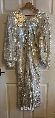 Robe de cocktail éblouissante blanche à sequins toute neuve avec étiquettes, taille 42L