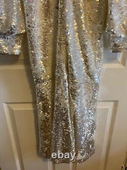 Robe de cocktail éblouissante blanche à sequins toute neuve avec étiquettes, taille 42L