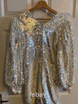 Robe de cocktail éblouissante blanche à sequins toute neuve avec étiquettes, taille 42L