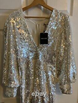 Robe de cocktail éblouissante blanche à sequins toute neuve avec étiquettes, taille 42L