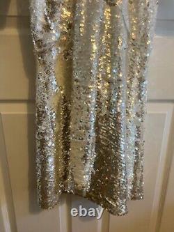 Robe de cocktail éblouissante blanche à sequins toute neuve avec étiquettes, taille 42L