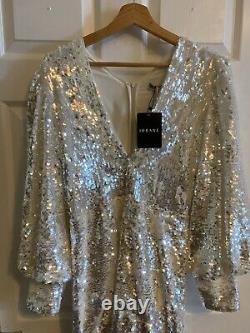 Robe de cocktail éblouissante blanche à sequins toute neuve avec étiquettes, taille 42L