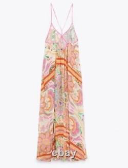 Robe de plage maxi transparente Zara avec imprimé à bretelles sans manches et étiquettes neuves en taille L