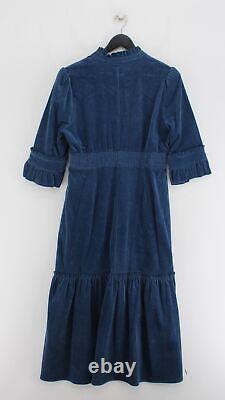 Robe longue pour femme Wyse en coton bleu avec élasthanne, manches 3/4, col en V long maxi.