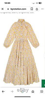 Robe maxi printanière à fleurs jaunes SERAPHINA London Nehru, taille L 14, neuve avec étiquette, manches longues
