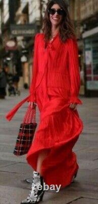 Robe maxi romantique rouge plissée en faux satin de soie froissé à col noué Zara