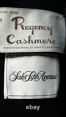 Saks Dames Noir Regency Cashmere Longueur Complete Manteau Avec Fox Fur Collar Large