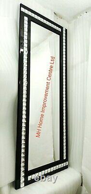Sparkly Silver Crystal Black Wall Mirror Large 180x70cm Full Length Tall