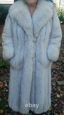 Superbe Luxueux Authentique Norwegian Blue Fox Taille L/xl Manteau De Fourrure Pleine Longueur