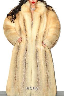 Superbe Pleine Longueur Real Golden Island Red Fox Genuine Fur Coat Jacket L XL