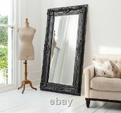 Valois Grand Longueur Complète Shabby Chic Noir Mur Maigre Miroir De Plancher 183cm X 97cm