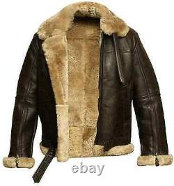 Veste de bombardier en cuir de mouton véritable en peau de mouton Shearling pour pilote-aviateur B3 pour hommes