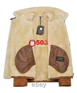 Veste en cuir de mouton shearling et fourrure de whisky B3 pour homme pilote bombardier de l'armée de l'air RAF HARBIN