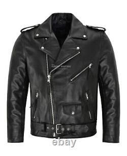 Veste en cuir pour homme Brando Moto Vache Noire - Veste de motard Marlon