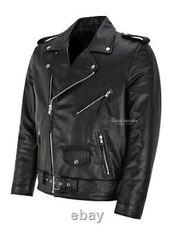 Veste en cuir pour homme Brando Moto Vache Noire - Veste de motard Marlon